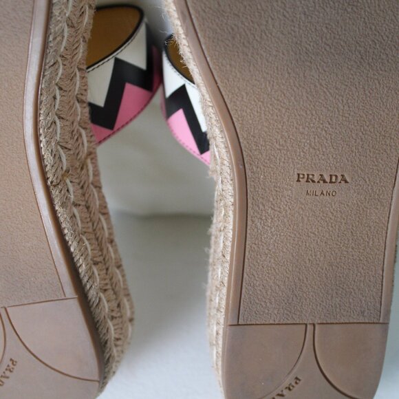 PRADA Zig Zag Espadrille Slip Ons Slide Mini Wedge Sandals 38.5 - Picture 7 of 8